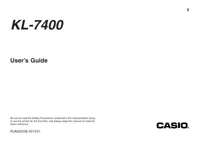 Casio KL-7400 Printer User's Guide - cover page