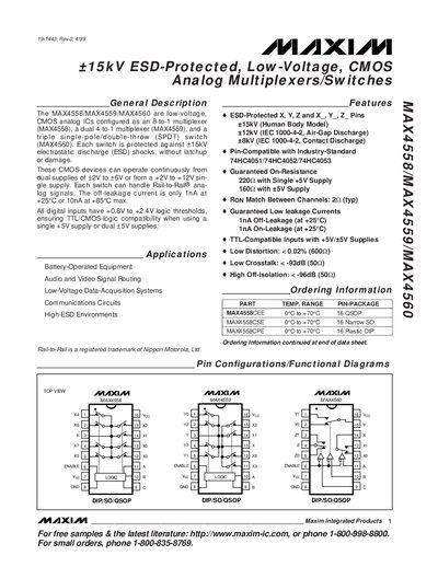 Maxim MAX4558/MAX4559/MAX4560 Analog Multiplexer Datasheet - cover page