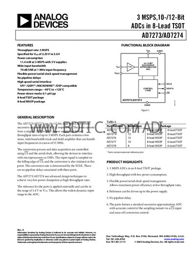 Analog Devices AD7273/AD7274 Datasheet - cover page