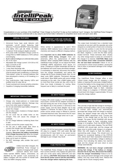DuraTrax IntelliPeak AC/DC Pulse Charger User Manual - cover page