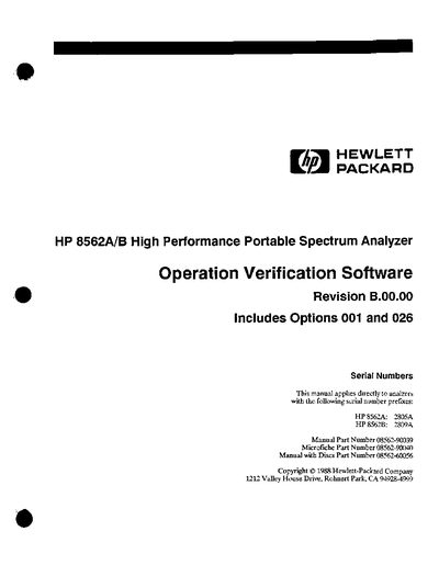 HP 8562A/B Operation Verification Software User Manual