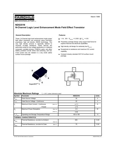 Fairchild NDS351N Datasheet - cover page