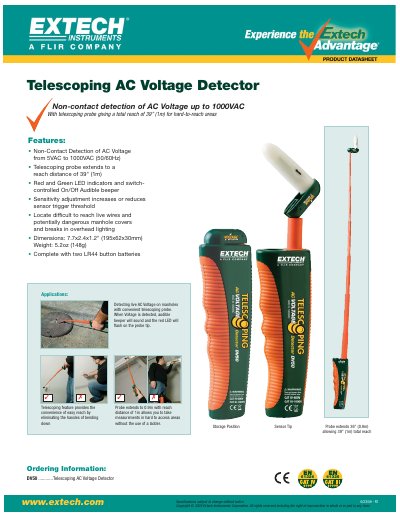 EXTECH DV50 Telescoping AC Voltage Detector Product Datasheet - cover page
