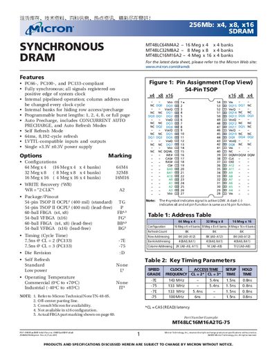 Micron MT48LC64M4A2 / MT48LC32M8A2 / MT48LC16M16A2 SDRAM Datasheet