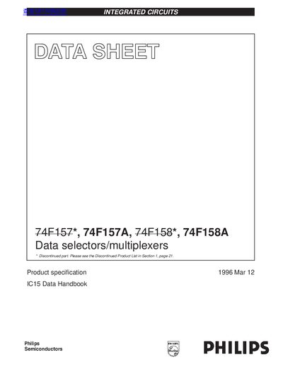 Philips 74F157A/74F158A Data Selectors/Multiplexers Product Specification - cover page