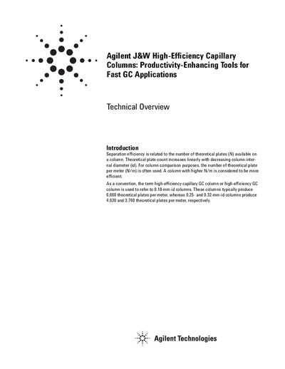 Agilent J&W High-Efficiency Capillary Columns Technical Overview - cover page