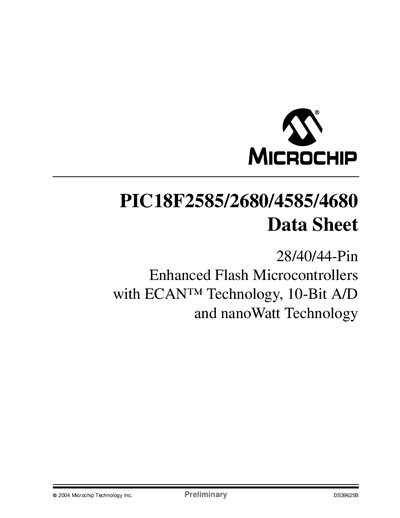 Microchip PIC18F2585/2680/4585/4680 Datasheet - cover page