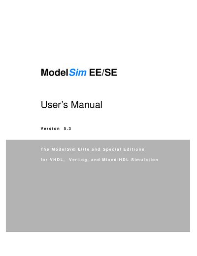 Model Technology ModelSim EE/SE User Manual - cover page