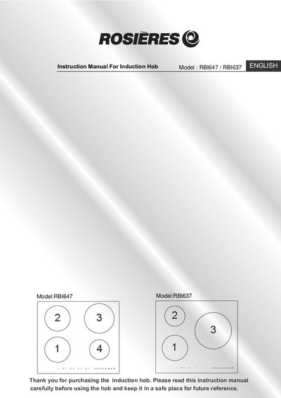 Rosieres RBI647 / RBI637 Induction Hob User Manual - cover page
