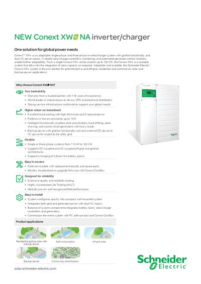Schneider Electric Conext XW NA Inverter/Charger Product Brochure - cover page