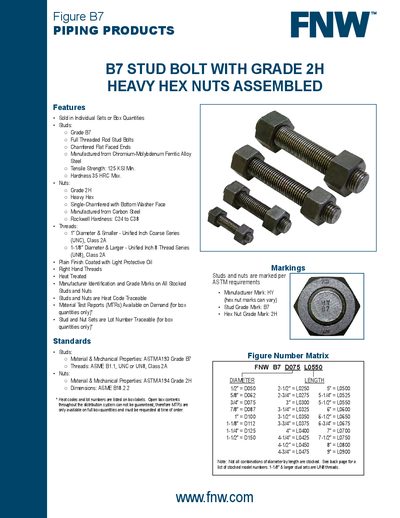 FNW B7 Stud Bolt with Grade 2H Heavy Hex Nuts Assembled Product Leaflet - cover page