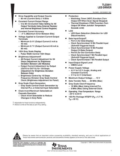 Texas Instruments TLC5911 LED Driver Datasheet - cover page