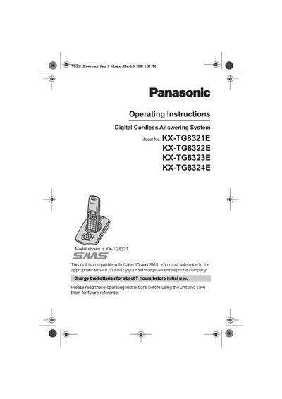Panasonic KX‑TG8321E/KX‑TG8322E/KX‑TG8323E/KX‑TG8324E Operating Instructions - cover page