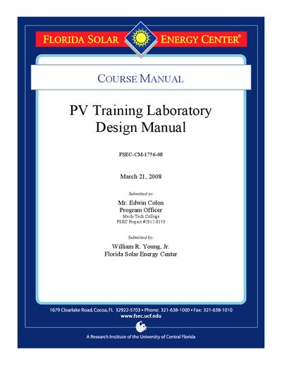 Florida Solar Energy Center PV Training Laboratory Design Manual FSEC-CM-1756-08