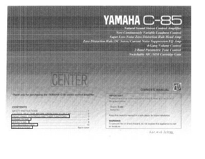 Yamaha C-85 Stereo Amplifier User Manual - cover page