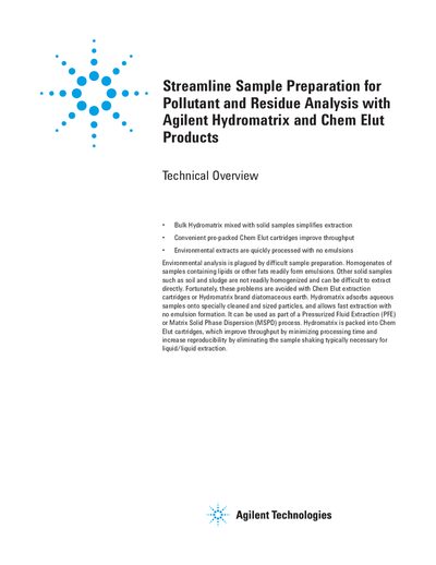 Agilent Hydromatrix and Chem Elut Sample Preparation Technical Overview - cover page