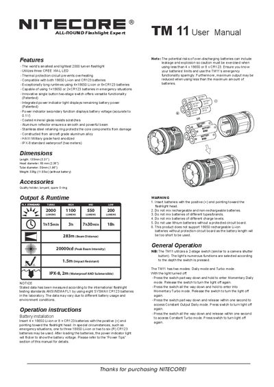NITECORE TM11 Flashlight User Manual - cover page