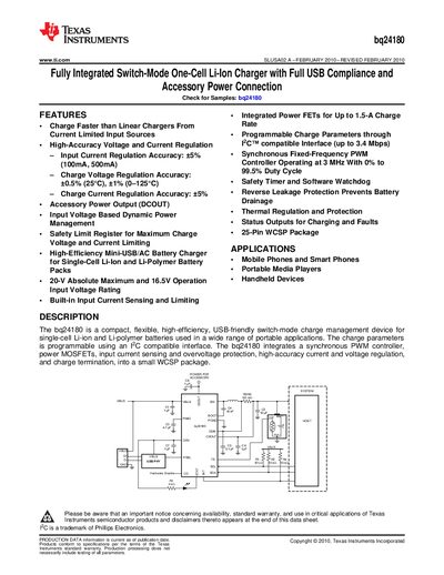 Texas Instruments bq24180 Datasheet - cover page