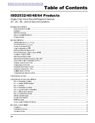 ISD ISD2532/40/48/64 Single-Chip Voice Record/Playback Devices Datasheet - cover page