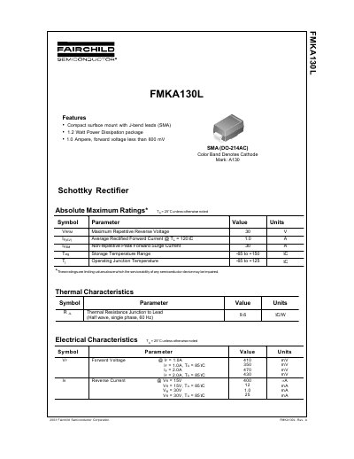 Fairchild FMKA130L Schottky Rectifier Datasheet