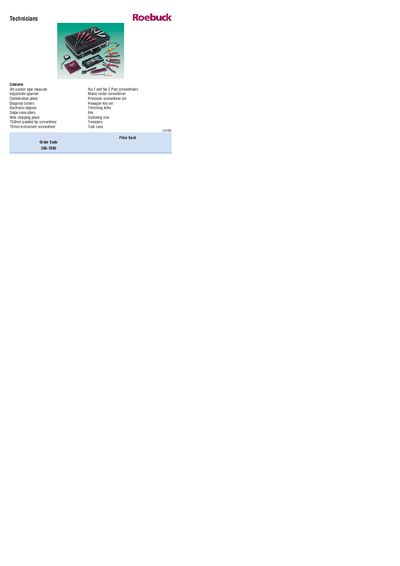 Roebuck 386-1090 Technician Tool Set Product Leaflet - cover page