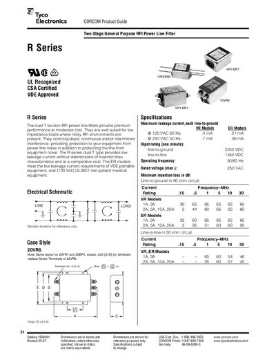 Tyco Electronics R Series Two-Stage General Purpose RFI Power Line Filter Datasheet - cover page