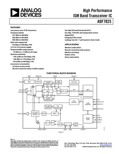 Analog Devices ADF7025 Datasheet