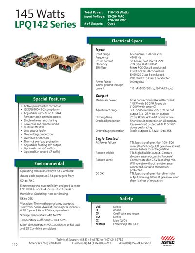 Emerson LPQ142 Series 145W Power Supply Datasheet - cover page