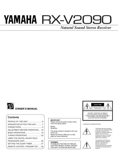 Yamaha RX-V2090 Natural Sound Stereo Receiver Owner's Manual - cover page