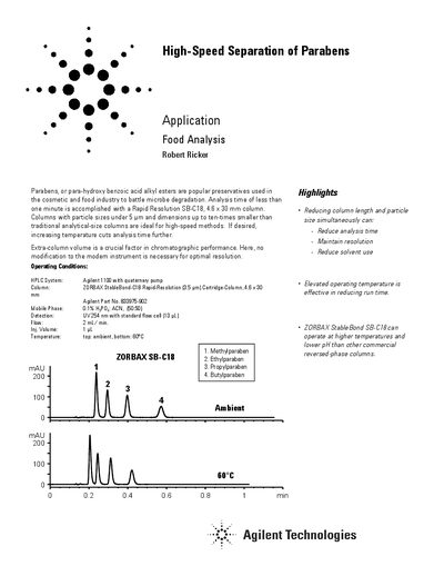 Agilent ZORBAX StableBond-C18 Rapid-Resolution High-Speed Separation of Parabens Application Note - cover page
