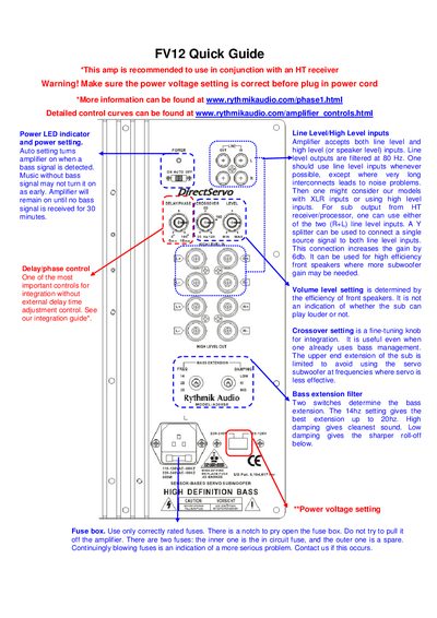 Rhythmikaudio FV12 Amplifier Quick Guide