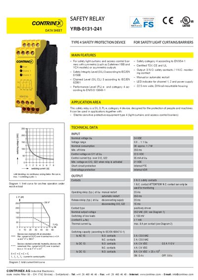 CONTRINEX YRB-0131-241 Safety Relay Data Sheet - cover page