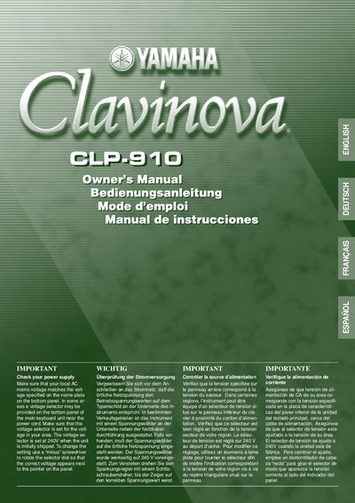 Yamaha CLP-910 Digital Piano Owner's Manual - cover page