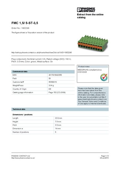 PHOENIX CONTACT - PHOENIX CONTACT Ltd Page 1 5 phoenixcontact.co.uk 23-Jul-2010 Manual - cover page