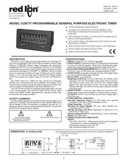 Red Lion CUB7T1 Programmable General Purpose Electronic Timer Bulletin - cover page