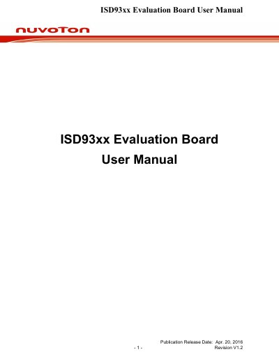 Nuvoton ISD93xx Evaluation Board User Manual - cover page