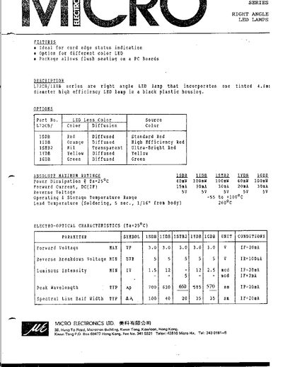 Micro Electronics L72CB Series Right Angle LED Lamp Datasheet - cover page