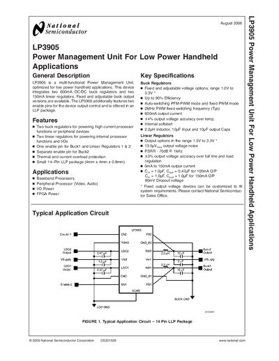 National Semiconductor LP3905 Power Management Unit Handbook - cover page