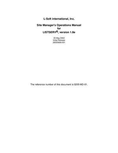 L-Soft international LISTSERV 1.8e Site Manager's Operations Manual - cover page