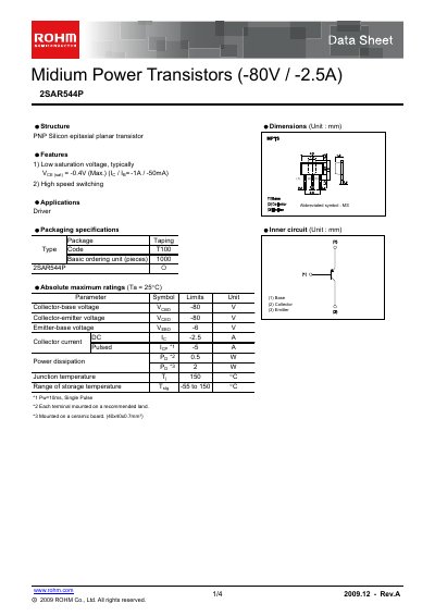 ROHM 2SAR544P Datasheet - cover page