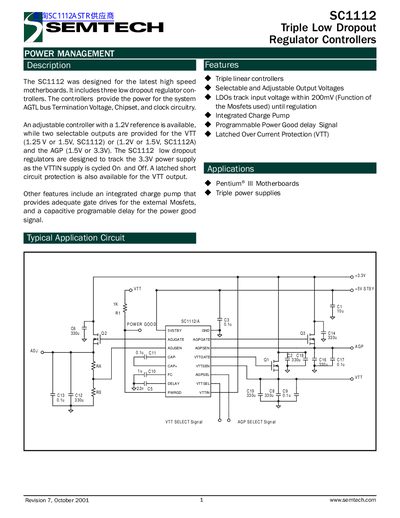Semtech SC1112 Triple Low Dropout Regulator Controllers Datasheet - cover page