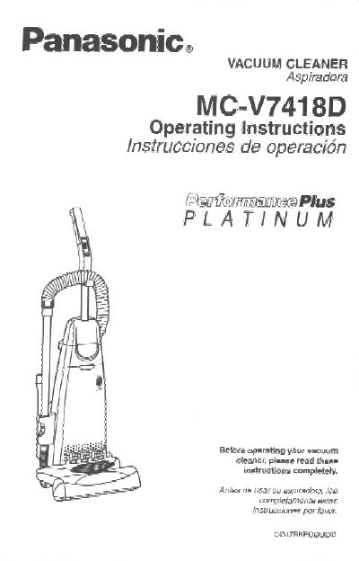 Panasonic MC-V7418D Vacuum Cleaner Operating Instructions - cover page