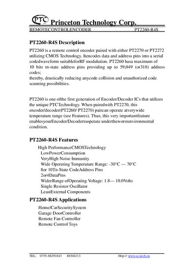 Princeton PT2260-R4S Datasheet