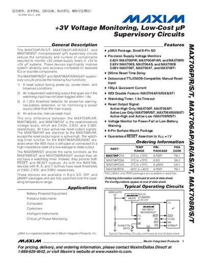 MAXIM MAX706P/R/S/T MAX706AP/AR/AS/AT MAX708R/S/T Manual - cover page