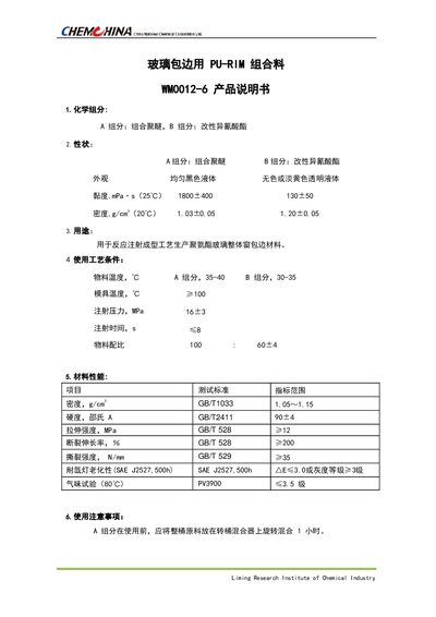 Liming WM0012-6 PU-RIM Combination Material for Glass Edging Product Manual
