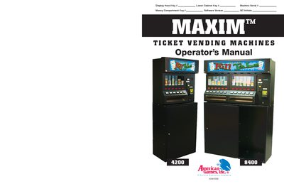 AGI Maxim 4200 Ticket Vending Machine Operator's Manual - cover page