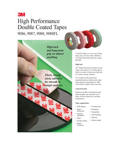3M 9086/9087/9088/9088FL Double Coated Tapes Product Leaflet - cover page