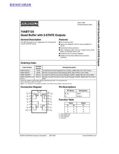 Fairchild Semiconductor 74ABT125 Quad Buffer with 3-STATE Outputs Datasheet - cover page