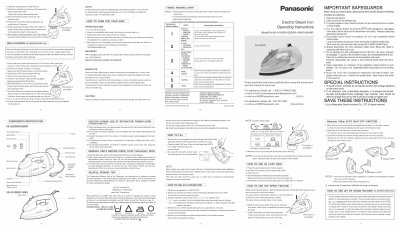 Panasonic NI-H10NS/H20NR/H14NS/H24NR Electric Steam Iron Operating Instructions - cover page