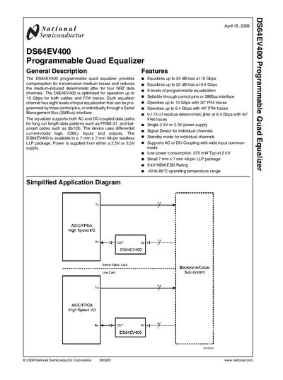 National Semiconductor DS64EV400 Programmable Quad Equalizer Handbook - cover page